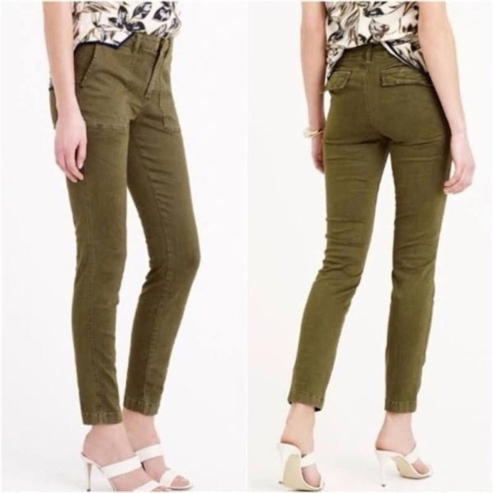 J.Crew Military Green Utility Tapered Skinny Stretch Cotton Blend Pants Size‎ 27